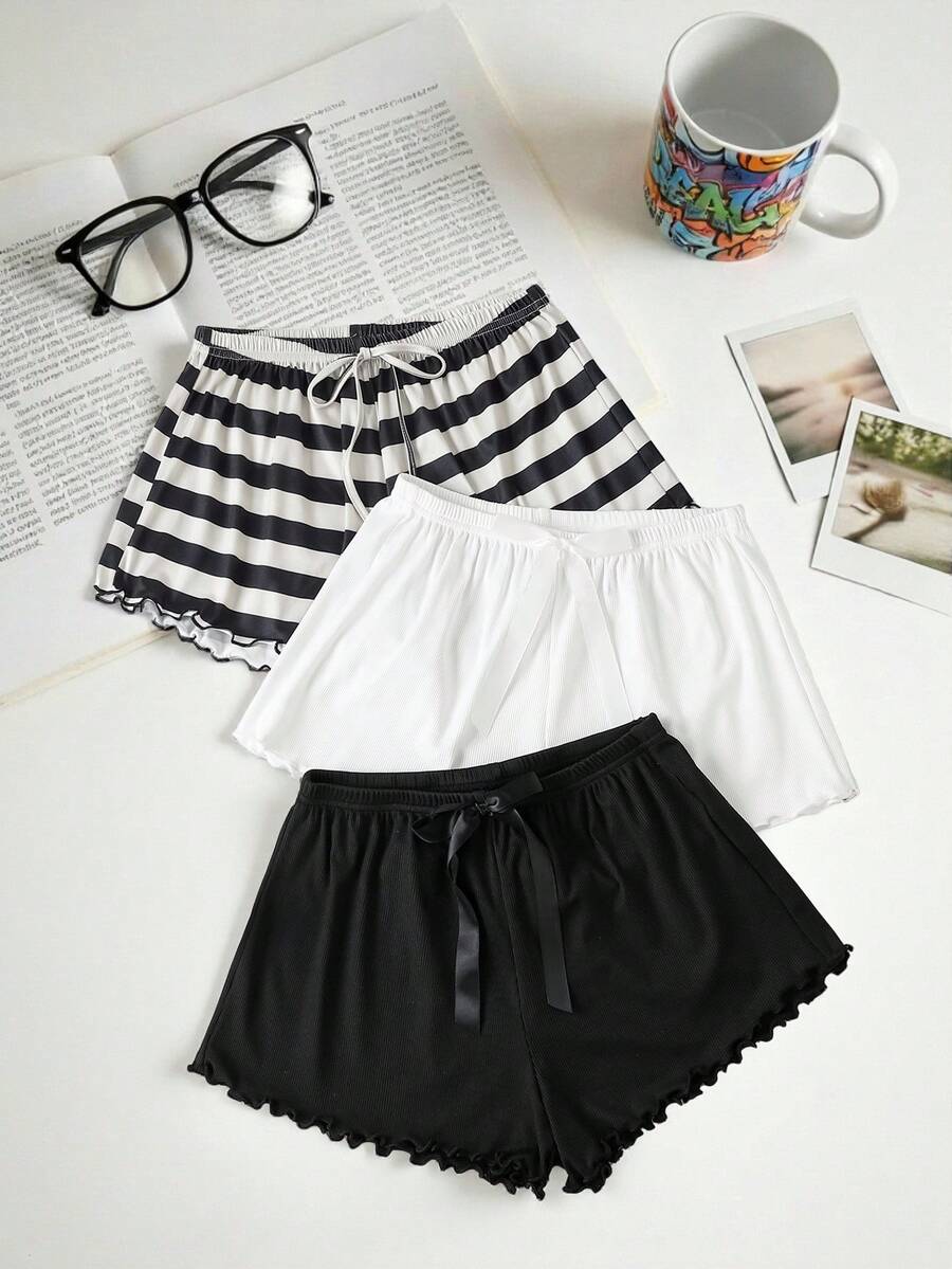 Lowkey Lull 3件套女士休闲条纹家居服睡裤套装 - 彩色 - 查看 1