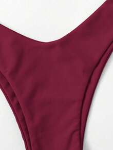 Swim Basics Bộ bikini 2 mảnh nữ đi biển mùa hè màu trơn, thắt nút xoắn, phong cách sexy thời trang - Màu Đỏ Sâu - Xem 5