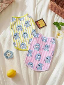 PETSIN 2pcs Multi-Color Striped Blue Bunny Cute Print, Comfortable And Soft, No Shedding Pet Vest - Multicolor - View 1