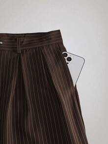 SIGLOCORE Pantalones largos holgados para hombre con hebilla de metal, rayas, bloques de color, pliegues y bolsillos - Marrón - Ver 7