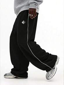 STYNVO Young Men's Casual Street Style Embroidered Badge Sweatpants, Style Wide Leg - Black - View 3
