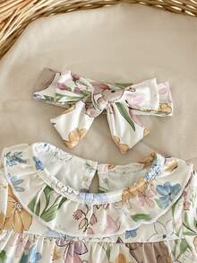 SHEIN 3pcs/Set Spring/Summer Newborn Baby Girl Loungewear Set, Apricot Color, Cute Ditsy Floral & Rabbit - White - View 8