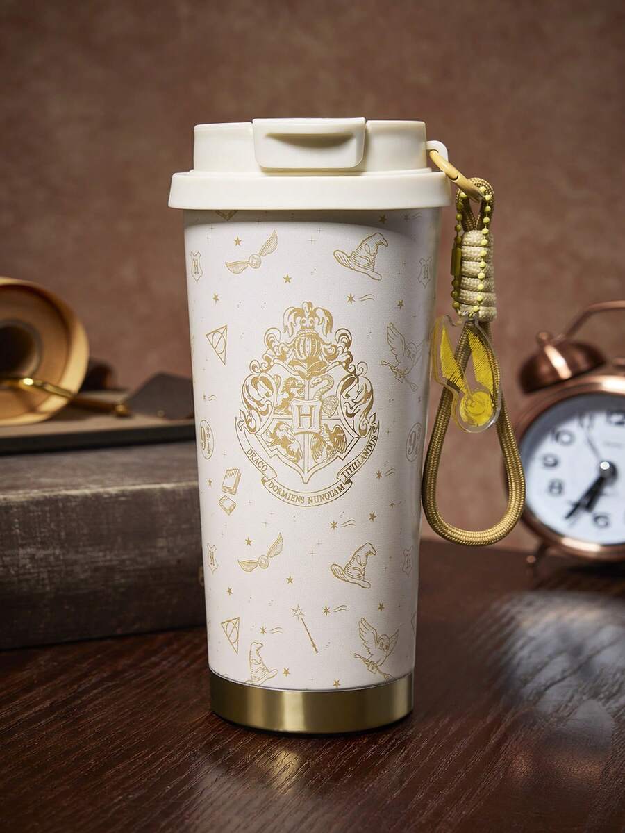 HARRY POTTER X SHEIN 500ml /16 Oz 真空隔熱不鏽鋼杯,1個防漏蓋,適用於熱飲/冷飲,適用於大多數杯架 - 棕色 - 查看 1