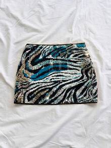 Soleia Women's Zebra Print Sequin Detail Fashion Versatile Mini Skirt - Multicolor - View 2
