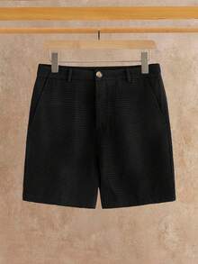 HIMLAND Men's Solid Color Pocket Casual Versatile Shorts - Black - View 3
