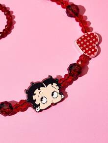 Betty Boop x SHEIN 時尚鋅合金紅白色手工串珠手機鍊 女款甜美手機掛繩 手機吊飾 愛心 親吻 送禮創意 派對 節日 情人節 - 彩色 - 查看 4
