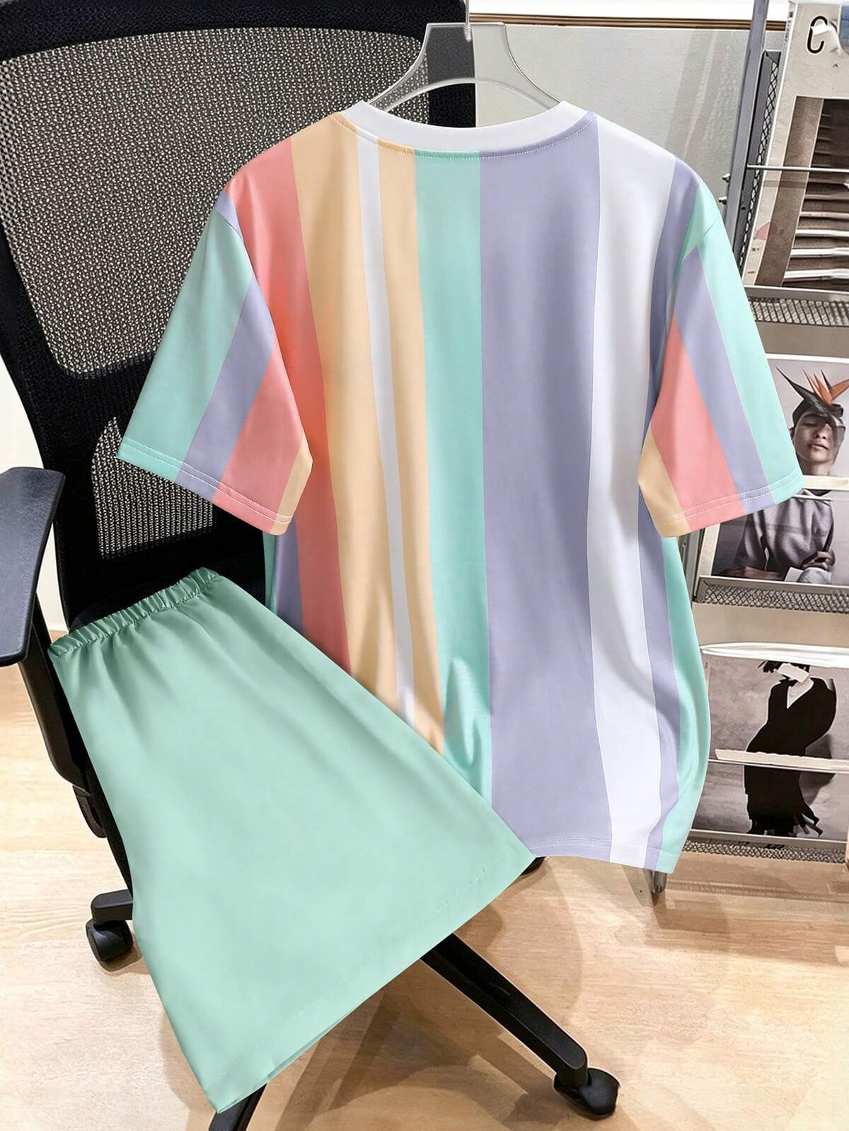 Vacaura Ensemble T-shirt & Short pour Adolescents Garçons, Top Printemps/Été avec Imprimé Palmier, Style Tropical, Short de Couleur Assortie, Tenue de Sport Extérieur Décontractée et Polyvalente 2