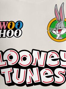 LOONEY TUNES X SHEIN Tween Boy Letter & Cartoon Graphic Color Block Crew Neck Long Sleeve Sweatshirt - White - View 4