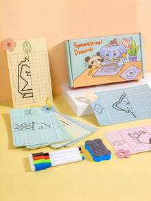 MINKOJA Kids Symmetrical Drawing Flash Cards, 24 Double-Sided Reusable Erasable Grid Drawing Boards, Toddler Pen Control Training Toy, Spatial Cognition Educational Montessori Game Gift For Boys Girls Age 3+ - Multicolor - View 4