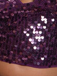 MUSERA Plus Size Sequin Halterneck Plunge Fitted Top Ibiza Festival Sexy Spring Summer Vacation Holiday Elegant Beach Obsidian - Purple - View 6