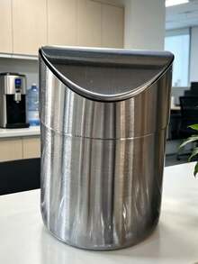 1pc Stainless Steel Desktop Trash Can With Flip Lid, Mini Swing Top Garbage Bin For Car, Office, Bathroom, Stylish Compact Waste Basket For Home, Office, Desk, Coffee Table, Living Room, Study - multicolor - View 7