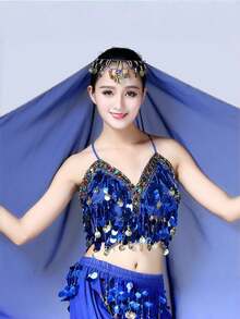 1PC Colorful Sequin Wrapped Belly Dance Costume, A Hanging Coin Stage Performance Dance Costume With Sequin Tassel Top - Multicolor - View 14