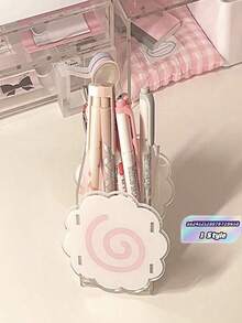 Cute Pink Acrylic Fish Cake Pen Holder Aesthetic Desktop Stationery Organizer Back To School - Fish Cake - View 3