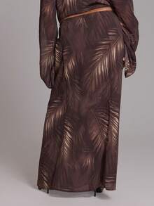 MUSERA Plus Size Palm Print Chiffon Loose Fit Maxi Dance Spring Summer Vacation Holiday Elegant Beach Vacation Chocolate Brown - Multicolor - View 4