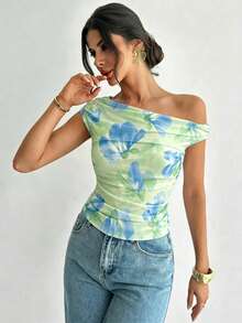 Firerie Women's Fitted Asymmetric One Shoulder Ruched Cropped Top - Green - View 8