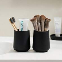 3 PiecesBathroom Accessory Set, Soap Dispenser, Toothbrush Holder, Tray, Modern Minimalist Decor For Bathroom Countertop Organization - Black - View 3
