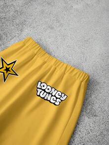 LOONEY TUNES X SHEIN Bộ đồ thường ngày cho bé trai tuổi teen gồm áo thun ngắn tay cổ tròn in hình hoạt hình và quần short. - trắng - Xem 5