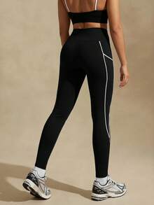 Glamine Leggings deportivos de yoga y fitness casuales de moda para mujer, unicolor, diseño de línea especial con bolsillos - Negro - Ver 3