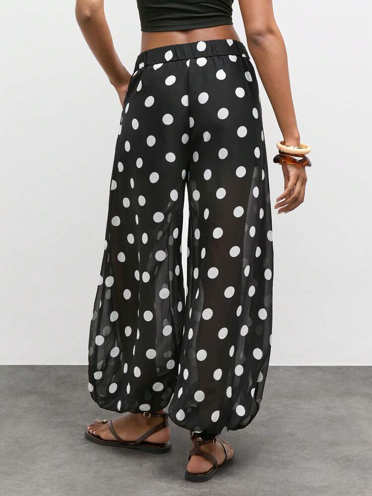 SHEIN Maija Women's Polka Dot Print Pocket Casual Cuffed Long Pants,Pantalon Fluide Femme,Going Out Outfits,Summer Holiday Outfits