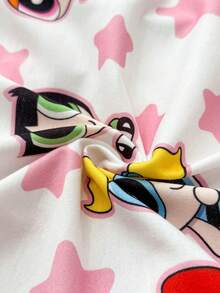 THE POWERPUFF GIRLS X SHEIN 女婴可爱卡通星星印花长袖连体衣，秋季款 - 白色 - 查看 7