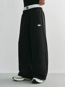 Sonviro 男士休闲撞色腰带运动裤，秋冬 - 黑色 - 查看 1
