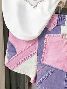 青少年女孩休閒簡約寬鬆圓領短袖T恤與寬鬆短褲2件組，適合春夏季 - 彩色 - 查看 6