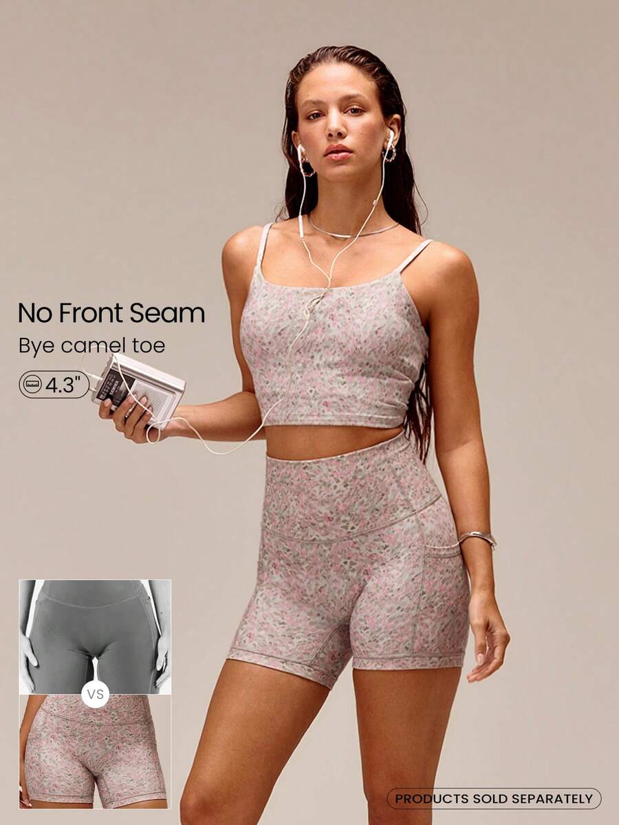 GLOWMODE 4.3" FeatherFit™ Anti-Slip Pocket Bike Shorts Non Front Seam Low Impact Cycling Running Gym Workout Summer - Light Grey - View 1