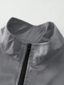 Manfinity Homme Men's Stand Collar Zipper Casual Versatile Daily Travel Long Sleeve Jacket - Light Grey - View 5