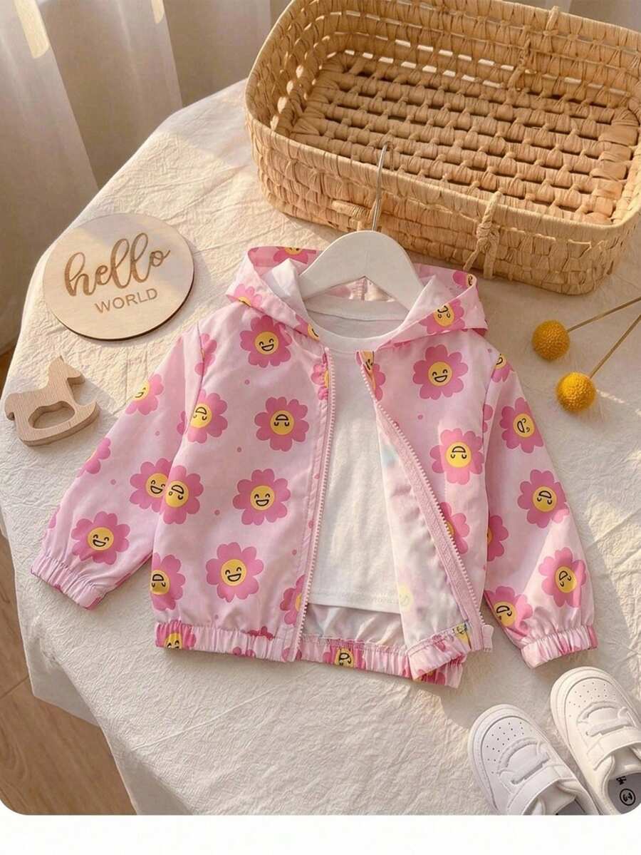 Jaket Bayi Perempuan Balita/Bayi Baru Lahir 0-3 Tahun Musim Semi/Panas Kasual Ringan Berkerudung Musim Gugur Musim Dingin - Berwarna merah muda - View 1