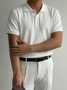 DAZY 男士素色POLO領短袖T恤，夏季 - 白色 - 查看 3