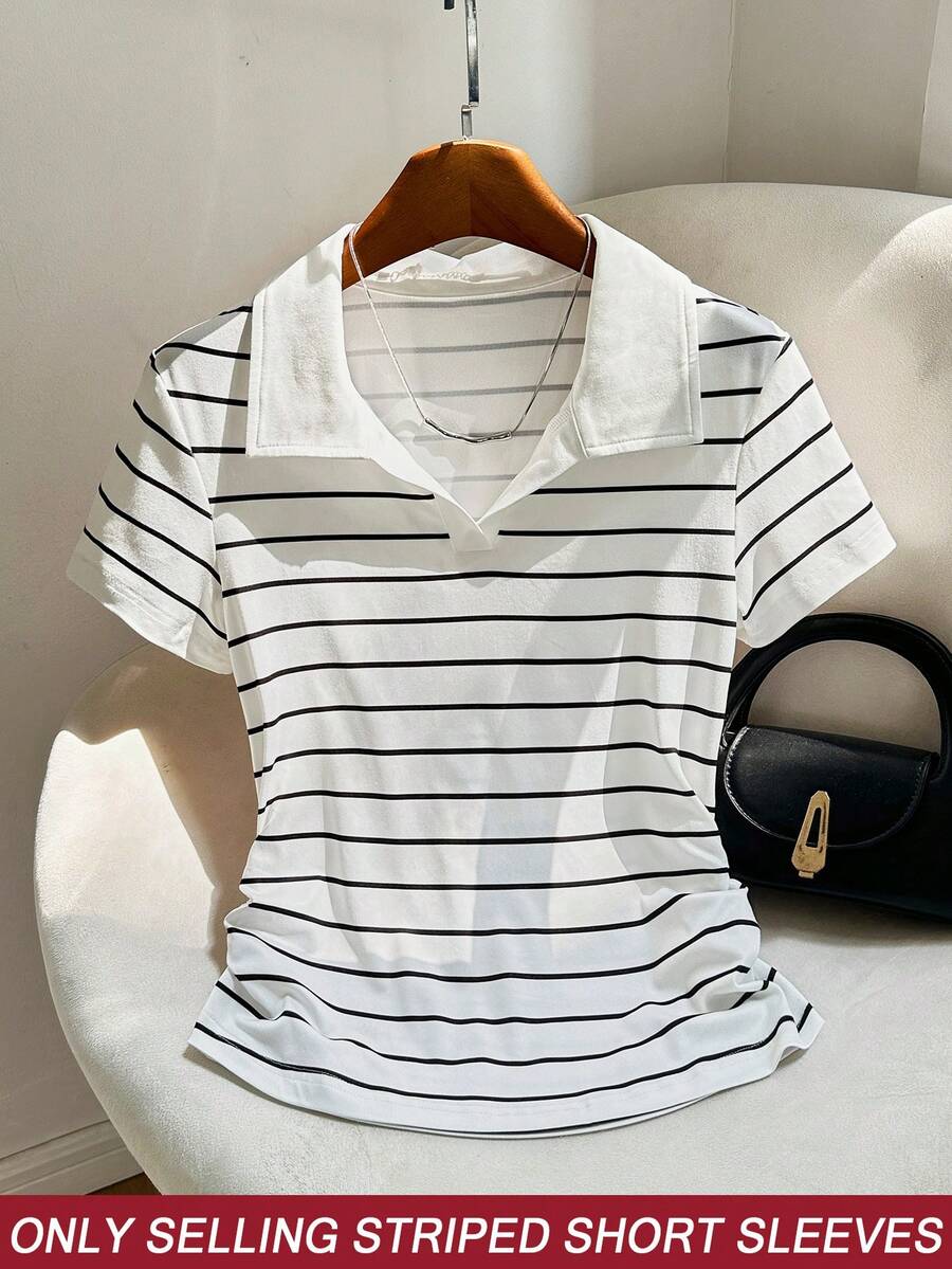 Franclia Women's Summer Casual Striped Short Sleeve T-Shirt - Black and White - View 1