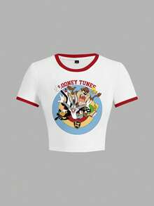 LOONEY TUNES X SHEIN 女士紧身全印花T恤 - 白色 - 查看 7