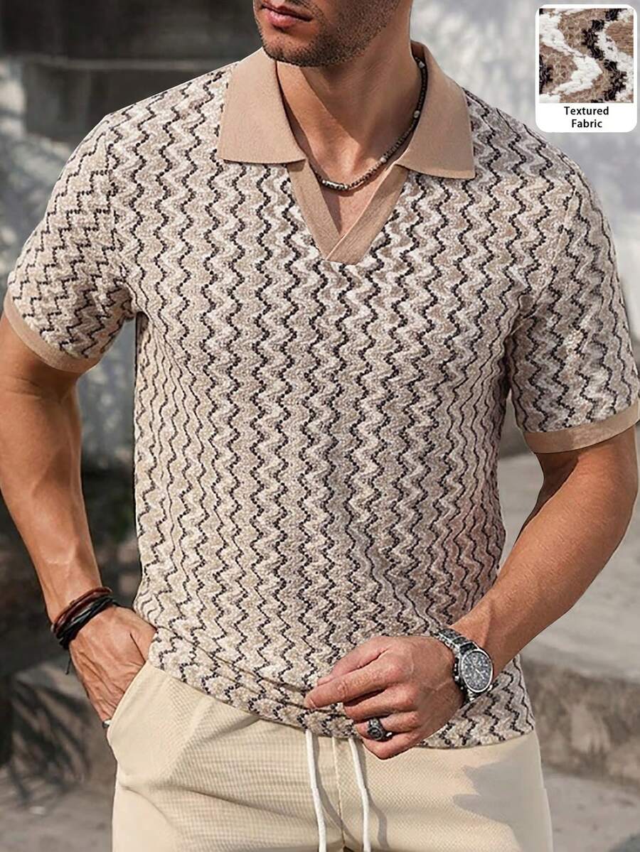 VENTUSAIL 男士短袖纹理 Polo 衫，适合外出、聚会和度假 - 杏色 - 查看 1