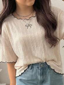 Dazy Plus Ultra Loose Striped Half Sleeve Black And White Summer T-Shirt - Beige - View 1