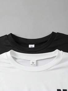 SHEIN Vacaura 2pcs/Set Teenage Boys Short Sleeve T-Shirts - Multicolor - View 3