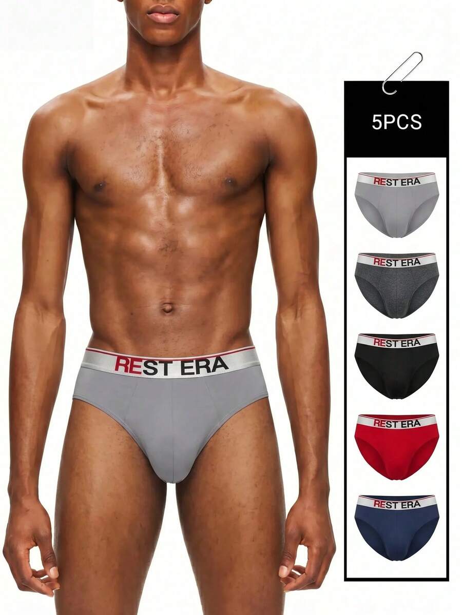 EasyFave Set de 5 calzoncillos tipo bóxer minimalistas y cómodos con diseño de letras para hombres - Multicolor - Ver 1