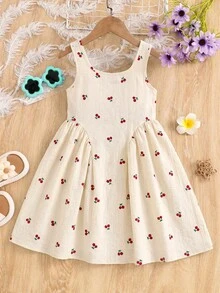 Emery Rose Kids Emery Rose Kids 女童编织条纹休闲吊带连衣裙 - 杏色 - 查看 5