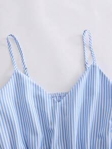 SHEIN Holidaya Damen Lässig Urlaubsstil bedrucktes gestreiftes Spaghettiträger Maxikleid - Blau - Übersicht 6