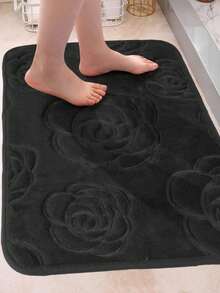 1PC Flannel Rose-Printed Floor Mat, Suitable For Daily Use And As A Valentine's Day Decoration - Black - View 7