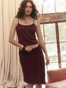Aralina Women's Autumn Lace Waist Trim Detail Asymmetrical Hem Ruched Front Detail Holiday Vacation Beach Date Work Festival Knee Length Skirt Burgundy Casual - Burgundy - View 6
