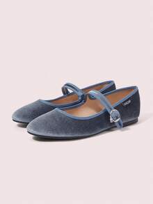 CUCCOO DOLLMOD Women's 2026 Fashion Grey Velvet Mary Jane Flats, Vintage Round Toe Buckle Ballet Shoes, Comfortable For Daily Wear - Grey - View 2