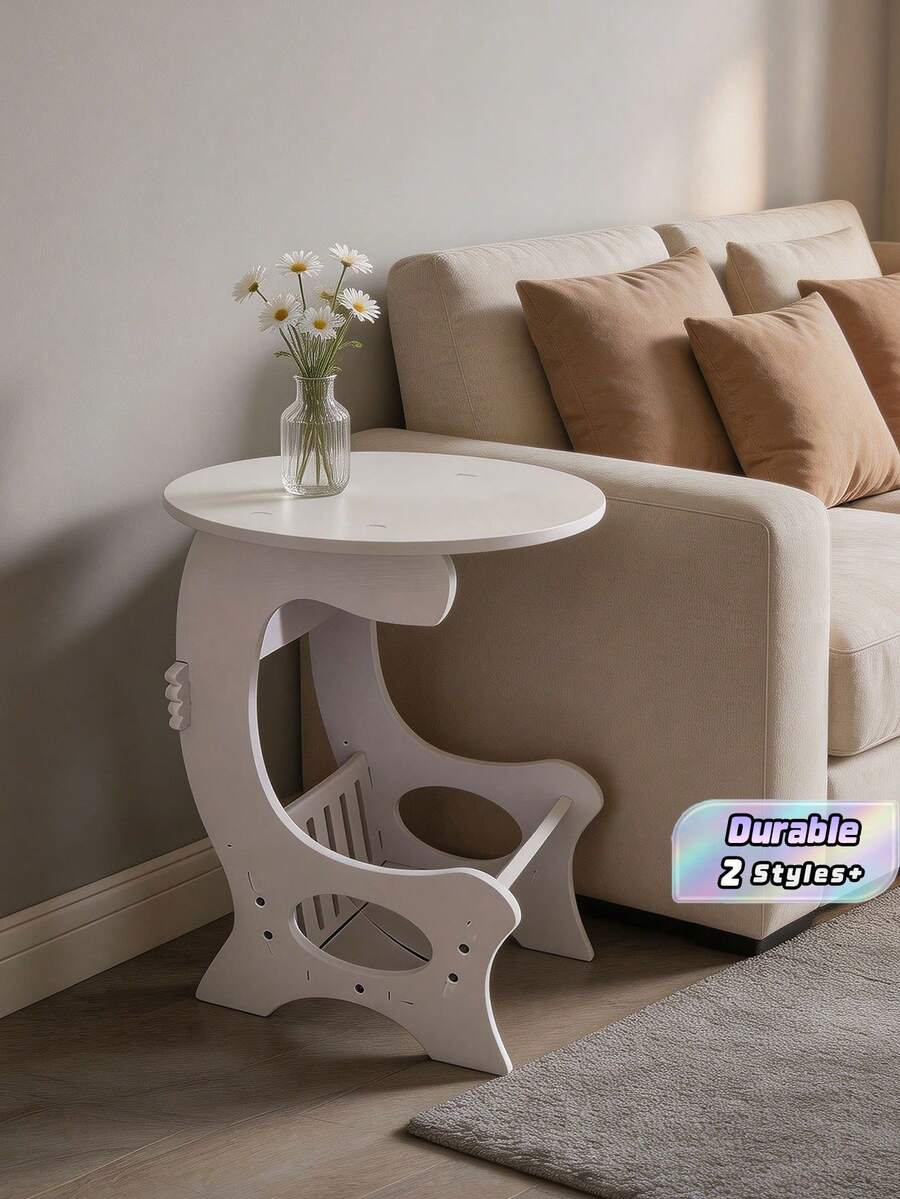 Practical Storage Rack - Modern Scandinavian Style White Wooden Storage Table, Multifunctional Tiered Shelf, Easy To Assemble, Suitable For Bedroom And Living Room Decor, Simple Design Bookshelf | Multifunctional Shelf - All Seasons, Practical Home Essential - White - View 1