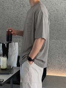 DAZY 夏季灰色圓領男士T恤附標籤口袋 - 灰色 - 查看 7