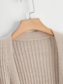 Linhara Plus Size Women's Autumn/Winter Loose Casual Knitted Long Sleeve Double Pocket Cardigan Black Everyday Pique Wicker Machine Knit Versatile Sweater Jacket - Khaki - View 4