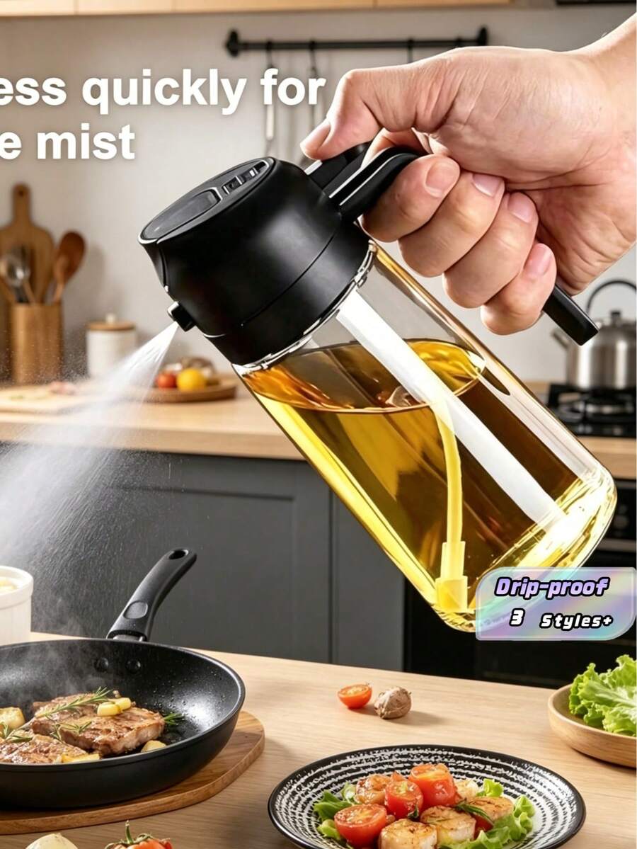 470ml Kitchen Oil Sprayer Bottle, 2-In-1 Spray And Dispense, Spraying And Pouring Dual-Use Oil Container, Kitchen Cooking Oil Sprayer Bottle, Oil Control And Atomization Spray Bottle, Suitable For Cooking, Kitchen, Grilling, Salad, Baking, Air Fryer - Multicolor - View 1