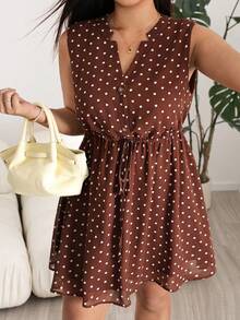 Solflare Plus Size Women's Brown Pleated Casual 90s 90s 90s 90s 1950s Vintage Party Vacation Vacation Vacation Vacation Vacation Dress Summer - Multicolor - View 6