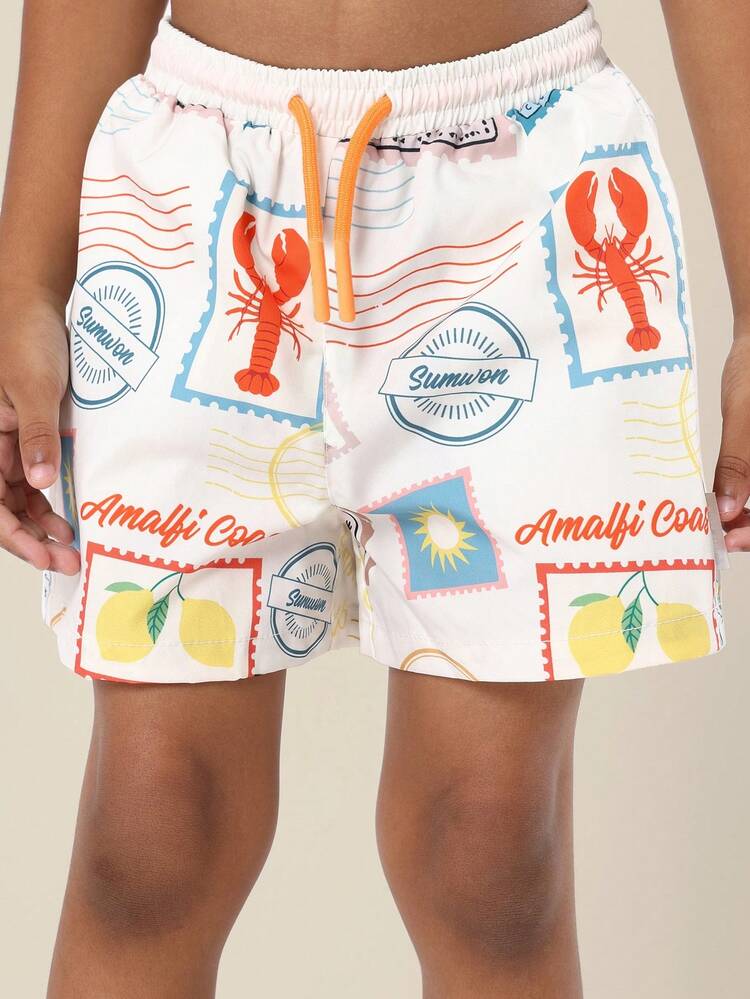 Calção de banho para meninos com estampa de cartão postal da Costa Amalfitana