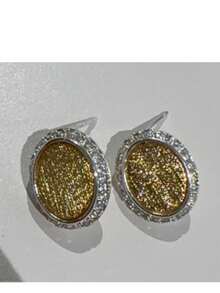 Opalesca Two Styles Of Oval Glitter Stud Earrings, Gold/Silver Frame, Shiny Egg Surface, Minimalist Daily Earrings - color matching - View 15