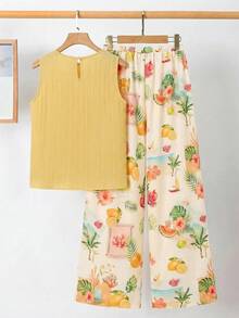 SHEIN Clasi 女士浅黄色圆领吊带背心和阔腿裤两件套 - 彩色 - 查看 2
