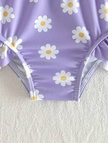 Cozy Pixies 嬰兒/幼兒（女童）雛菊花甜美可愛荷葉邊泳衣套裝，適合戶外度假、海灘玩耍 - 紫色 - 查看 5